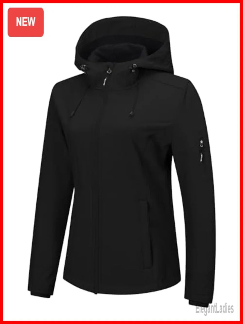 Women's Waterproof Softshell Jacket with Fleece Lining, Hood, 5 Pockets